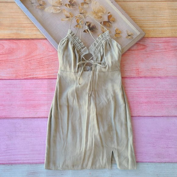 Princess Polly Dresses & Skirts - Princess Polly Sage Green Plunging Neckline Fitted Strappy Mini Dress 4US